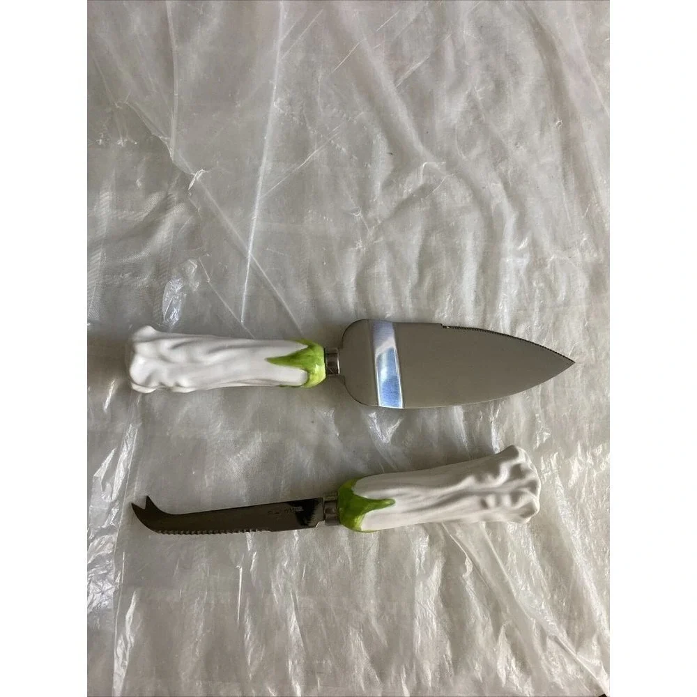 Wedding Cake Server‎ & Knife Set Rose Bud Handles White Floral Keepsake Cottage
